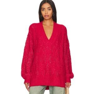 Tularosa Friso Oversized Soft Red Cable Knit V Neck Tunic Sweater L